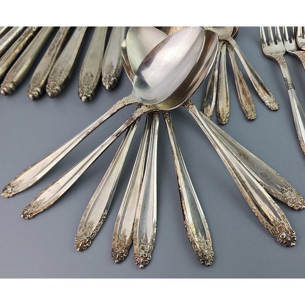 59 Piece Silver Plate Nickel Silver Spoons Knives Forks Serving Japan